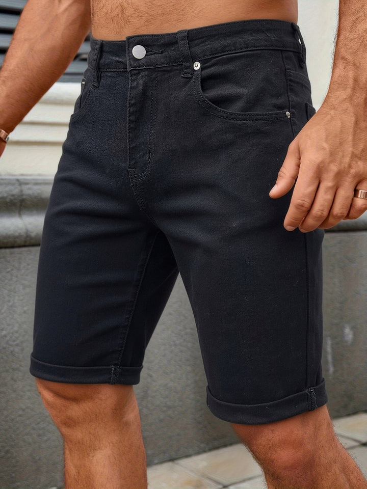 Dravon | Men’s Slim-Fit Denim Shorts with casual rolled hem