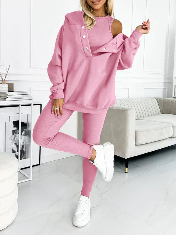 Elyraze | Women’s Two-Piece Lounge Set with buttoned neckline and slim-fit bottoms