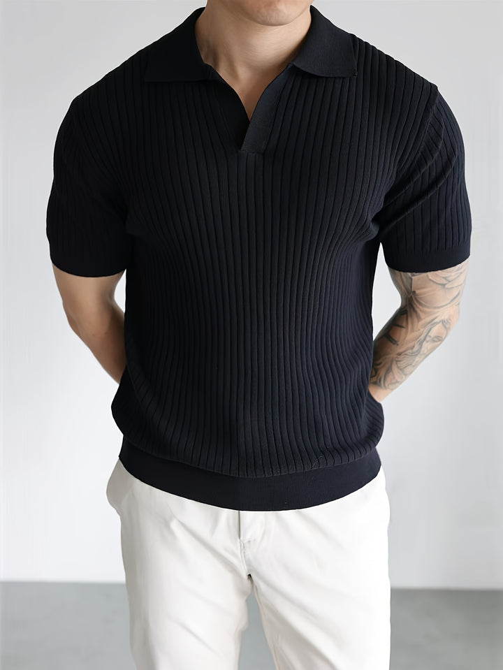 Zenvor | Men’s Ribbed Polo Shirt with open collar