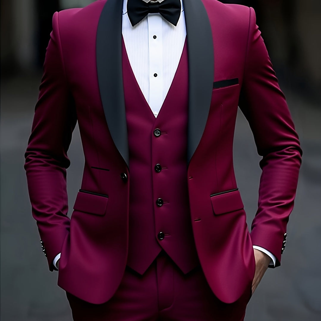 Rovian | Men’s Three-Piece Suit with contrast lapel ornament
