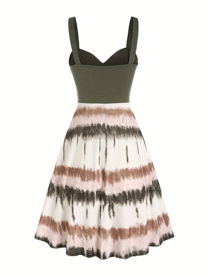 Selvara | Women’s Tie-Dye Midi Dress with twisted bodice and button note