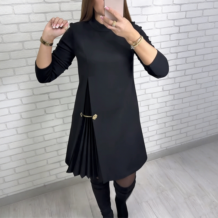 Sorvienne | Women’s Mini Dress with high neckline and pleated design highlight