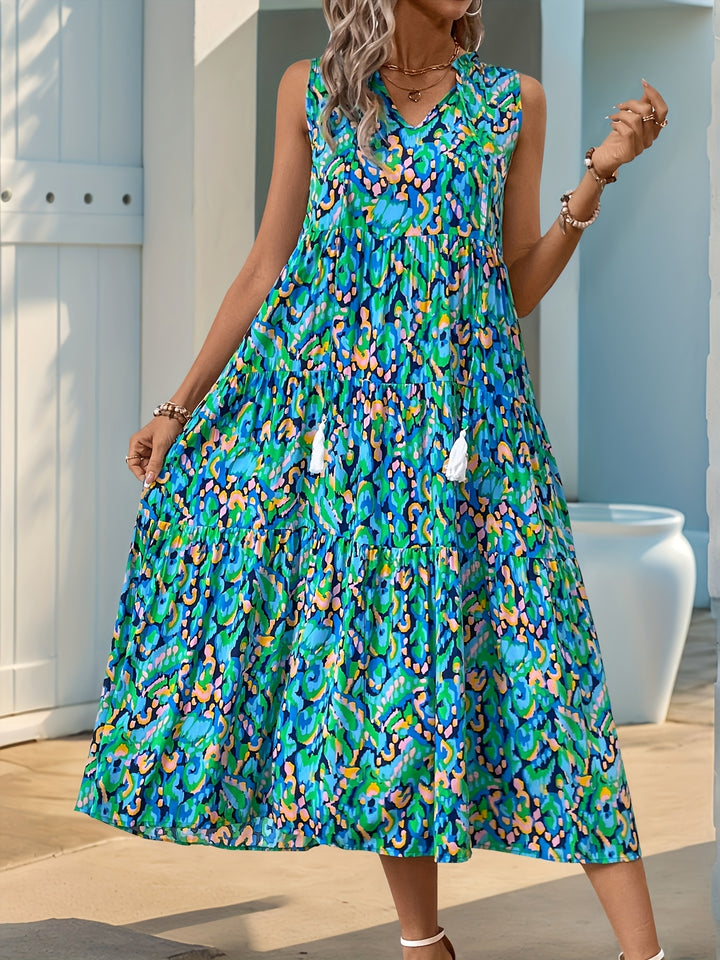 Marielle | Women’s Sleeveless Midi Dress with tiered flow appearance