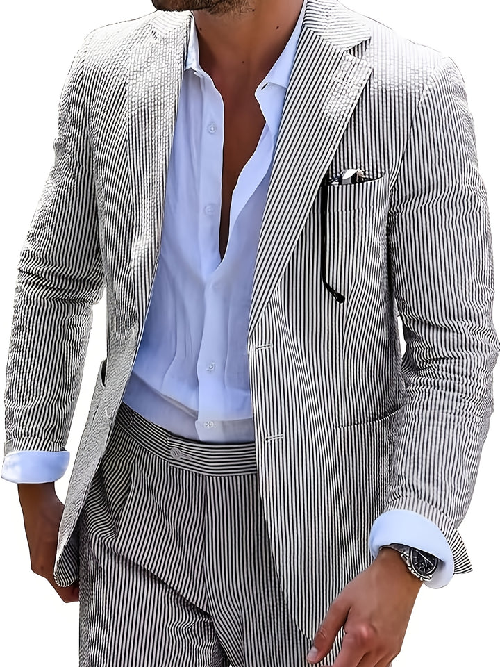 Seravon | Men’s Striped Suit with tailored fit and modern outer form