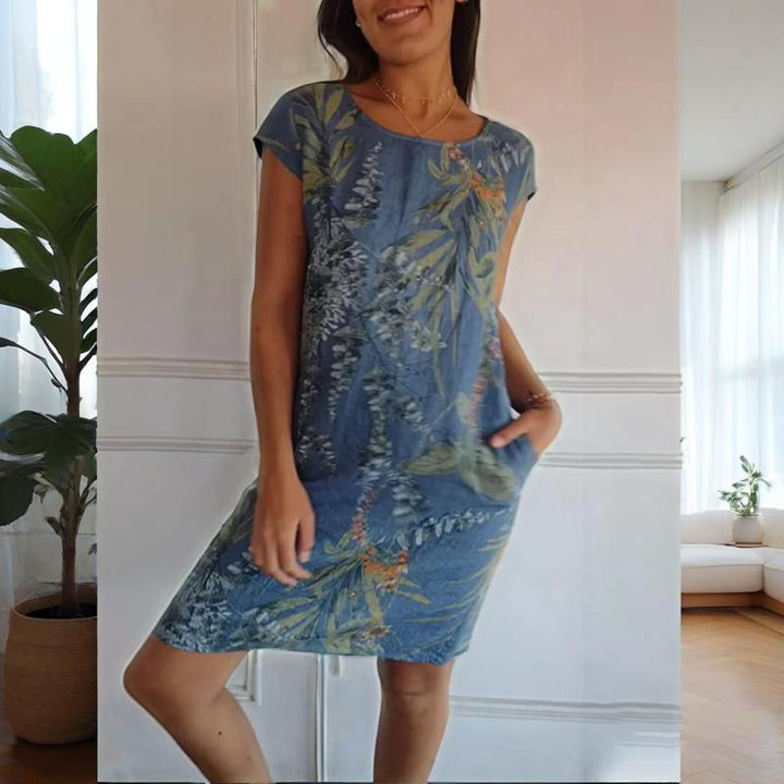 Luvirae | Women’s Printed Shift Dress with short sleeves and side holders