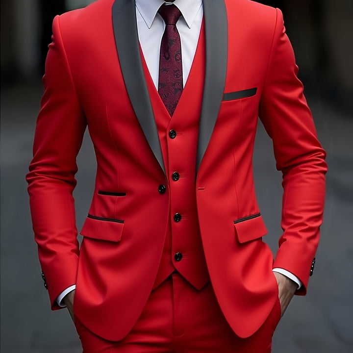 Rovian | Men’s Three-Piece Suit with contrast lapel ornament