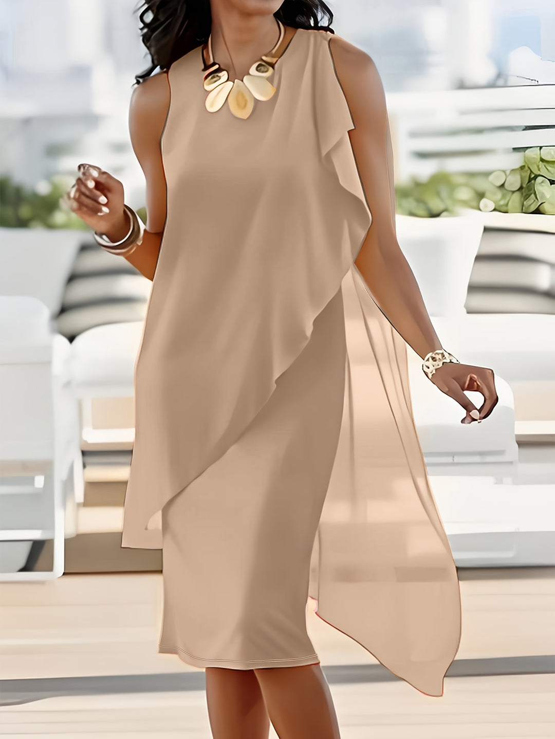 Nerissa | Women’s Dress featuring a Layered Side Drape