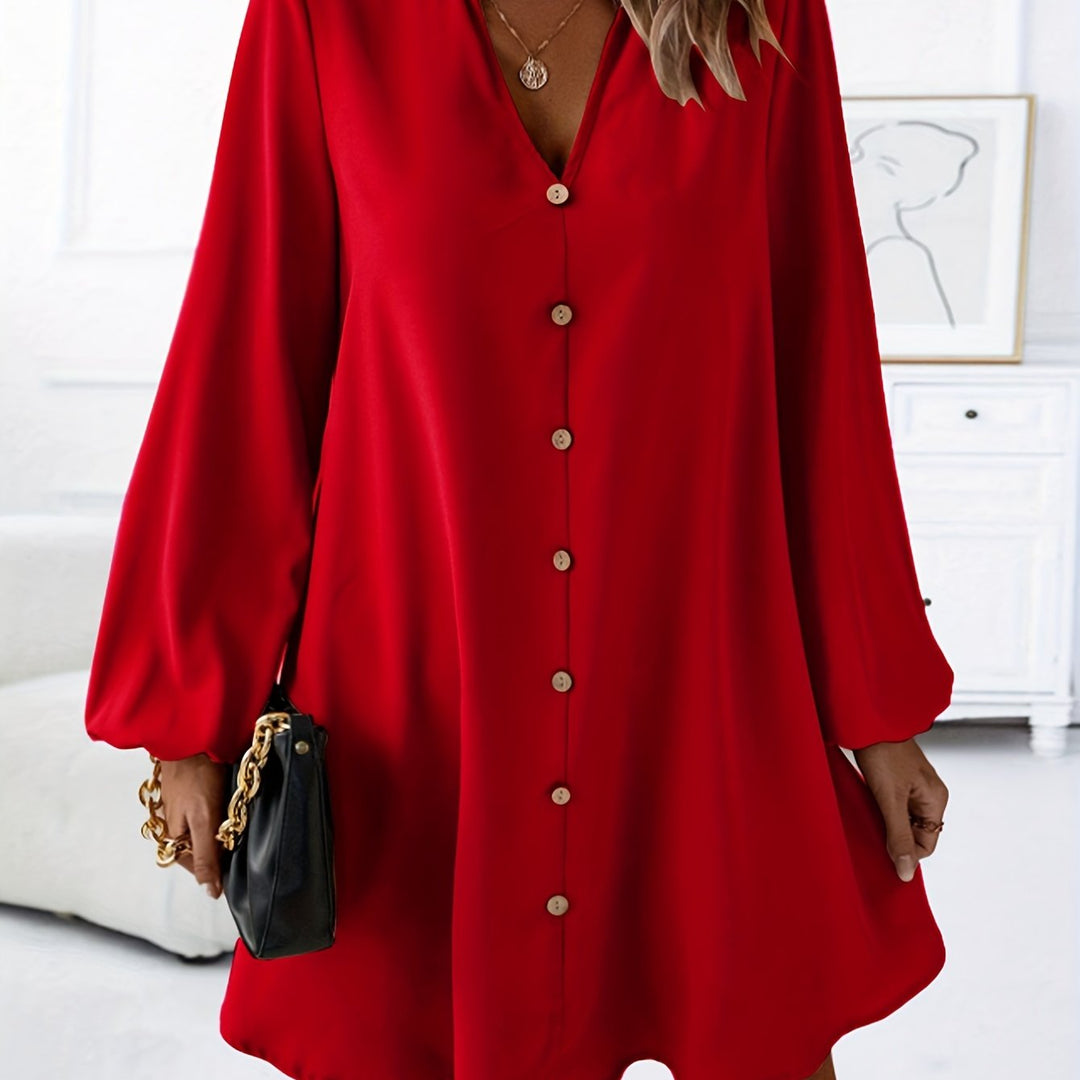 Velmari | Women’s Button-Front Shirt Dress with relaxed silhouette and long sleeves