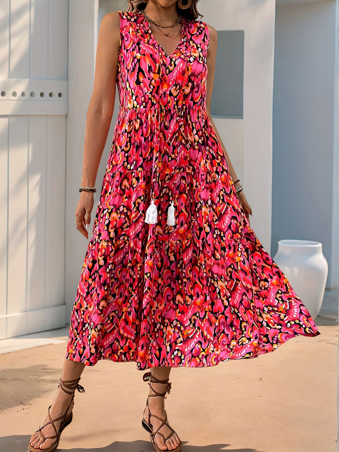 Marielle | Women’s Sleeveless Midi Dress with tiered flow appearance