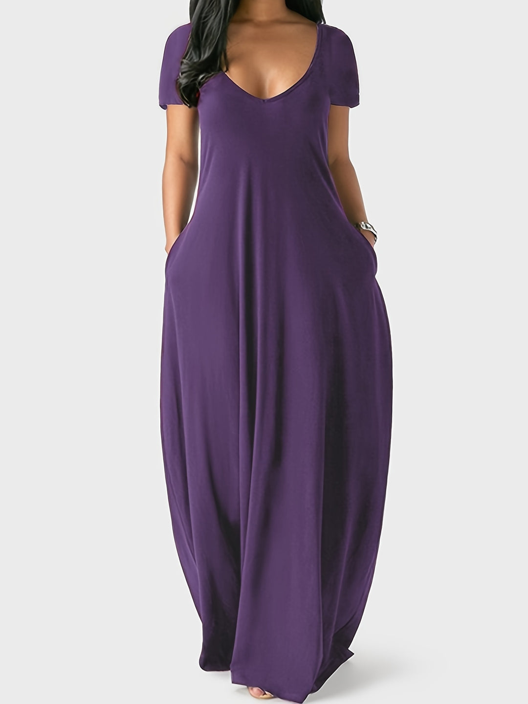 Zeressa | Women’s V-Neck Maxi Dress with short sleeves and relaxed drape