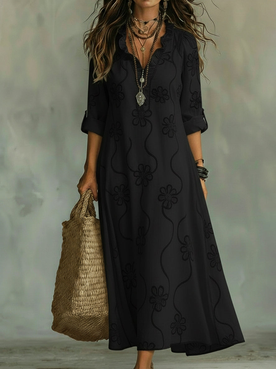 Cecily | Women’s Maxi Dress featuring Ruffle Neck Seam
