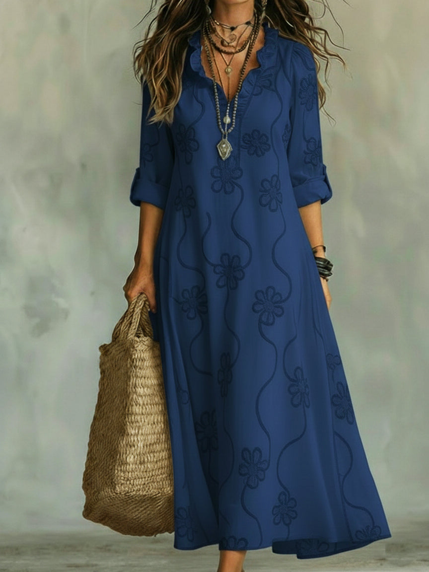 Cecily | Women’s Maxi Dress featuring Ruffle Neck Seam