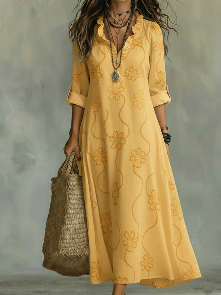 Cecily | Women’s Maxi Dress featuring Ruffle Neck Seam