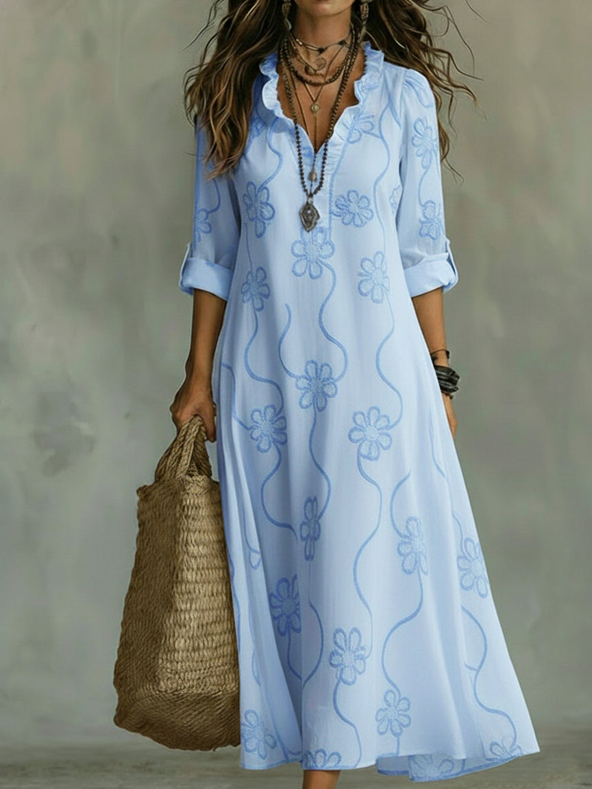 Cecily | Women’s Maxi Dress featuring Ruffle Neck Seam