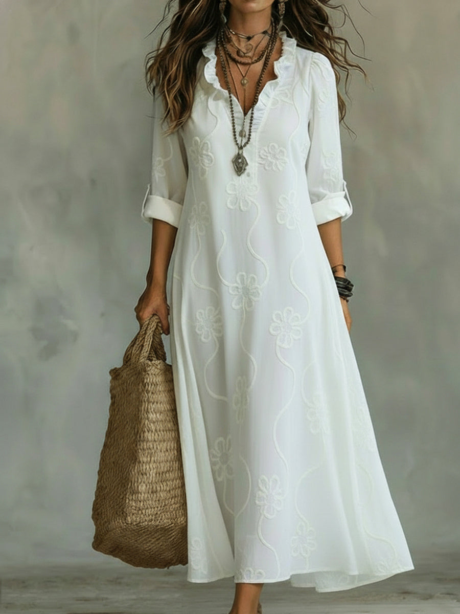 Cecily | Women’s Maxi Dress featuring Ruffle Neck Seam
