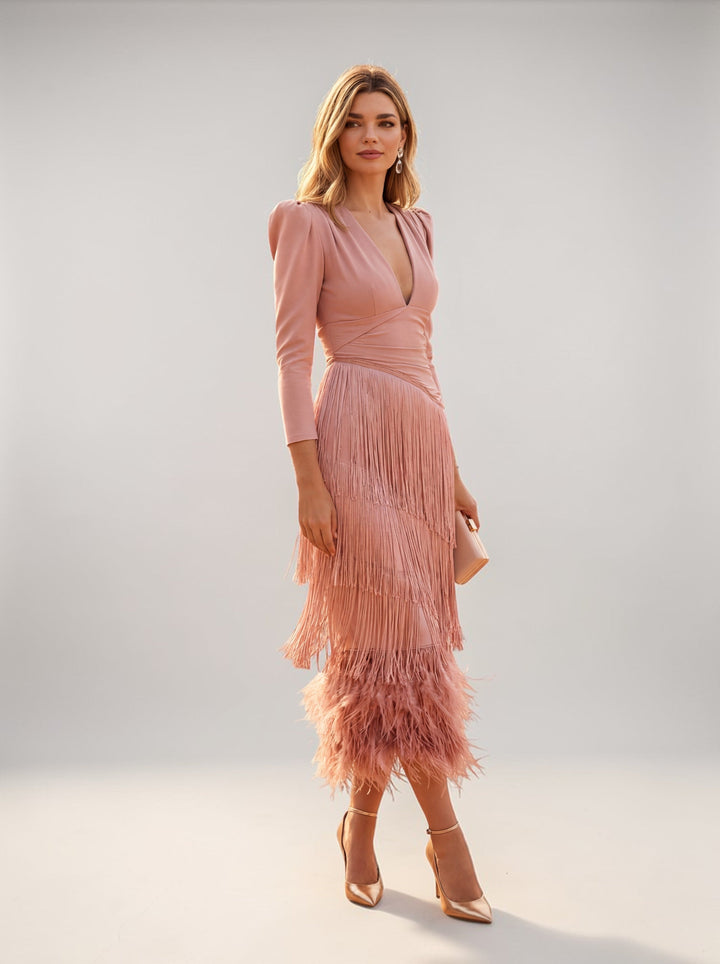 Mariselle | Women’s Fringe Midi Dress for Formal Occasion Look
