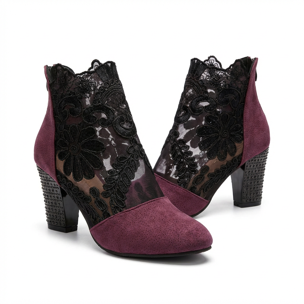 Bianca | Women's Sheer Lace Block Heel Ankle Boots