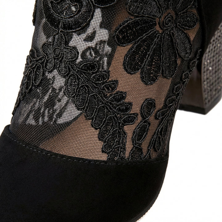 Bianca | Women's Sheer Lace Block Heel Ankle Boots