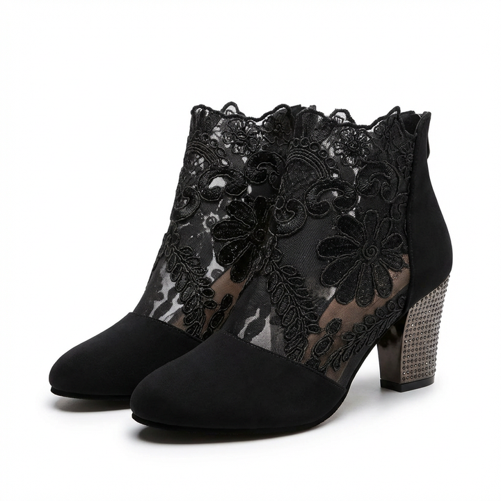 Bianca | Women's Sheer Lace Block Heel Ankle Boots