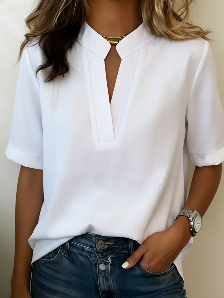 Milena | Women’s Short Sleeve Blouse with Structured Neck Opening
