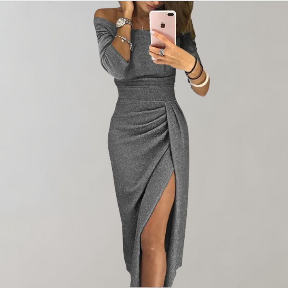 Aziza | Women’s off shoulder dress with side slit