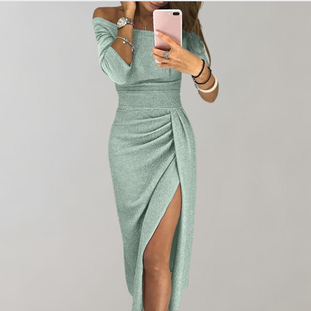 Aziza | Women’s off shoulder dress with side slit