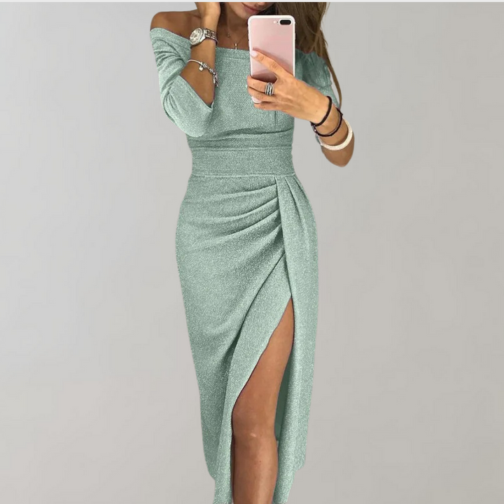Aziza | Women’s off shoulder dress with side slit
