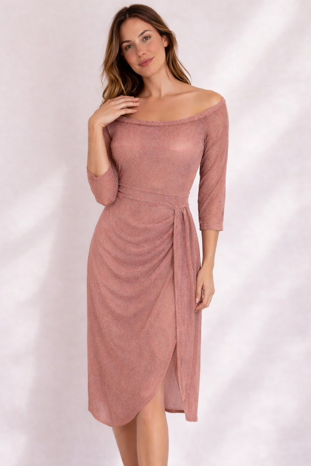 Elara | Women’s Off-Shoulder Midi Dress featuring wrap detail