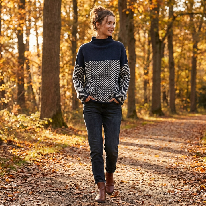 Elara | Women's Vintage High Neck Pattern Jumper