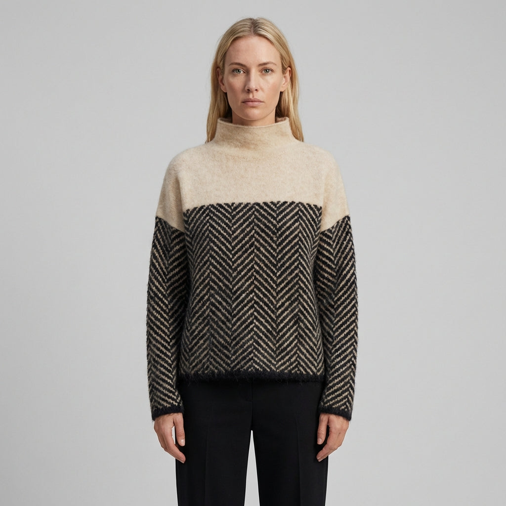 Elara | Women's Vintage High Neck Pattern Jumper