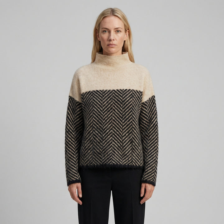 Elara | Women's Vintage High Neck Pattern Jumper