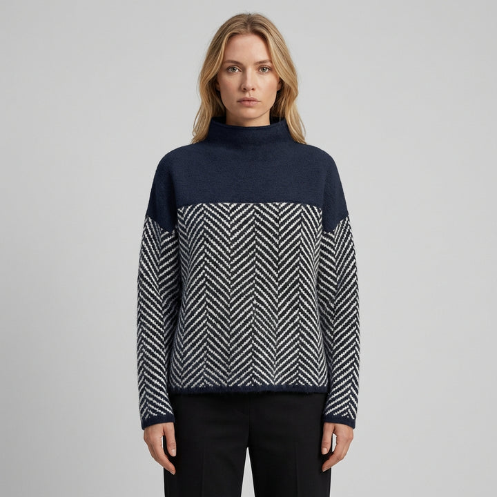 Elara | Women's Vintage High Neck Pattern Jumper