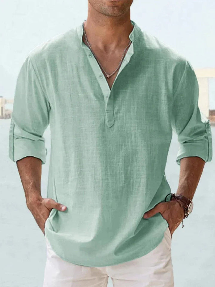 Ethan | Men’s Long Sleeve Shirt with Open Collar and Relaxed Fit