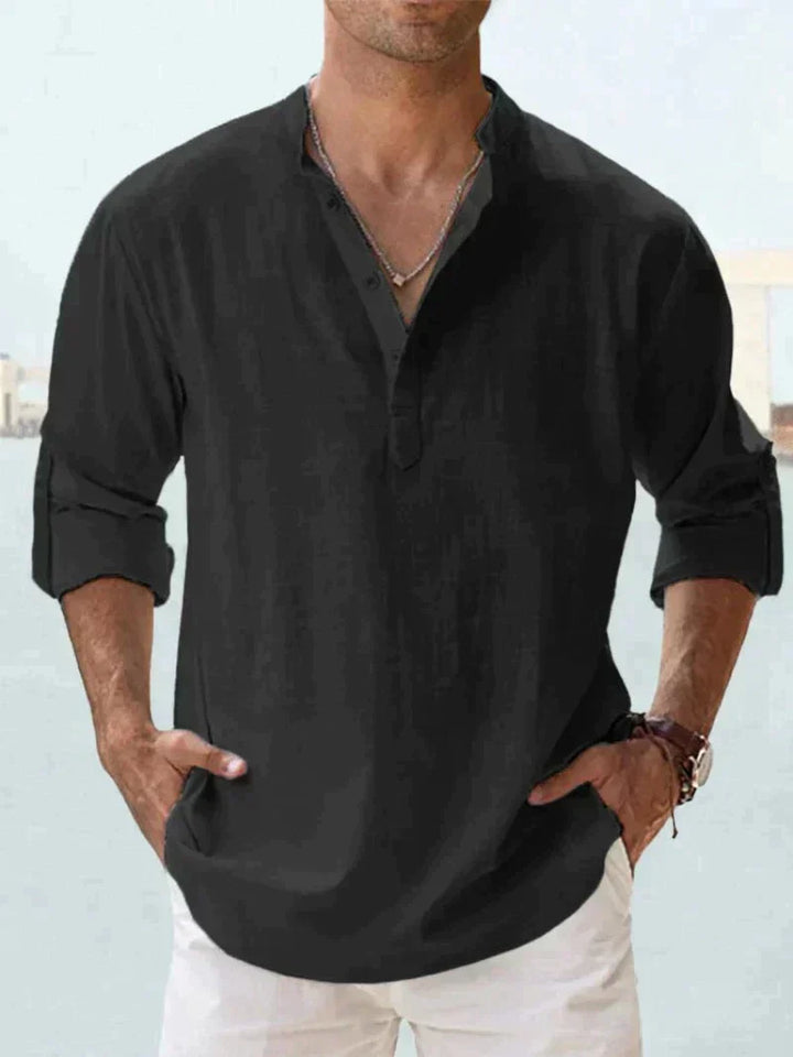 Ethan | Men’s Long Sleeve Shirt with Open Collar and Relaxed Fit