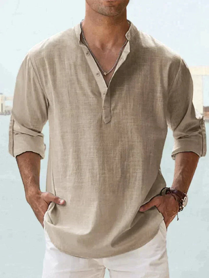 Ethan | Men’s Long Sleeve Shirt with Open Collar and Relaxed Fit