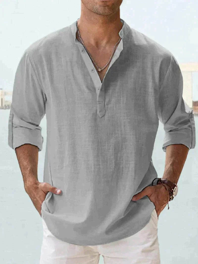 Ethan | Men’s Long Sleeve Shirt with Open Collar and Relaxed Fit