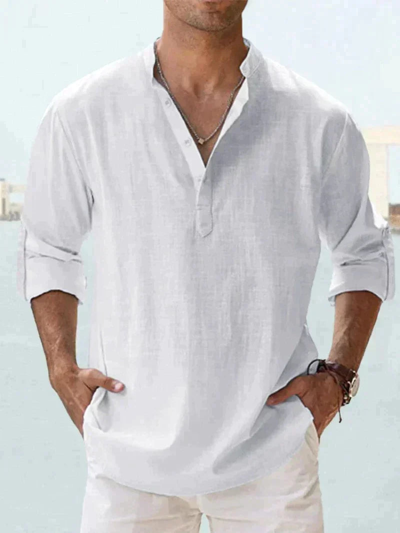 Ethan | Men’s Long Sleeve Shirt with Open Collar and Relaxed Fit