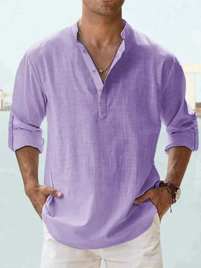 Ethan | Men’s Long Sleeve Shirt with Open Collar and Relaxed Fit
