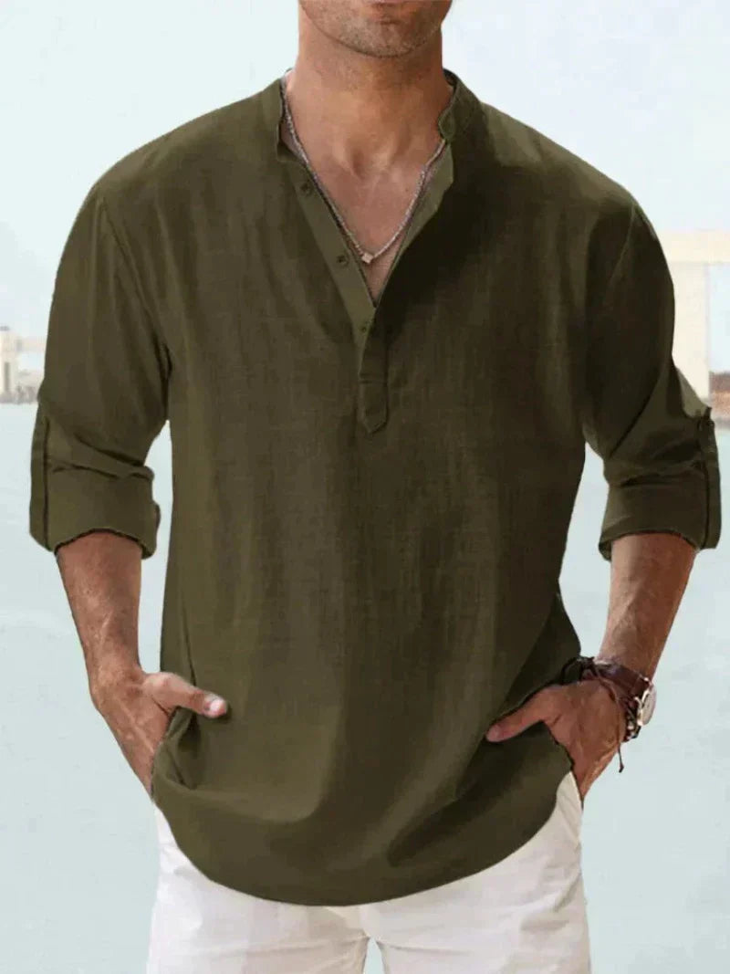 Ethan | Men’s Long Sleeve Shirt with Open Collar and Relaxed Fit
