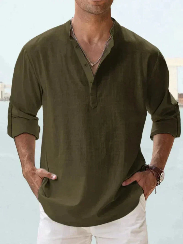 Ethan | Men’s Long Sleeve Shirt with Open Collar and Relaxed Fit