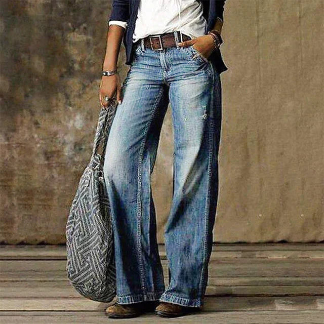 Almira | Women’s Wide Leg Denim Jeans with Vintage Wash