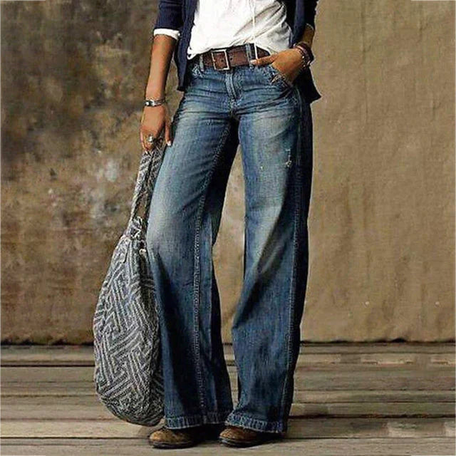 Almira | Women’s Wide Leg Denim Jeans with Vintage Wash