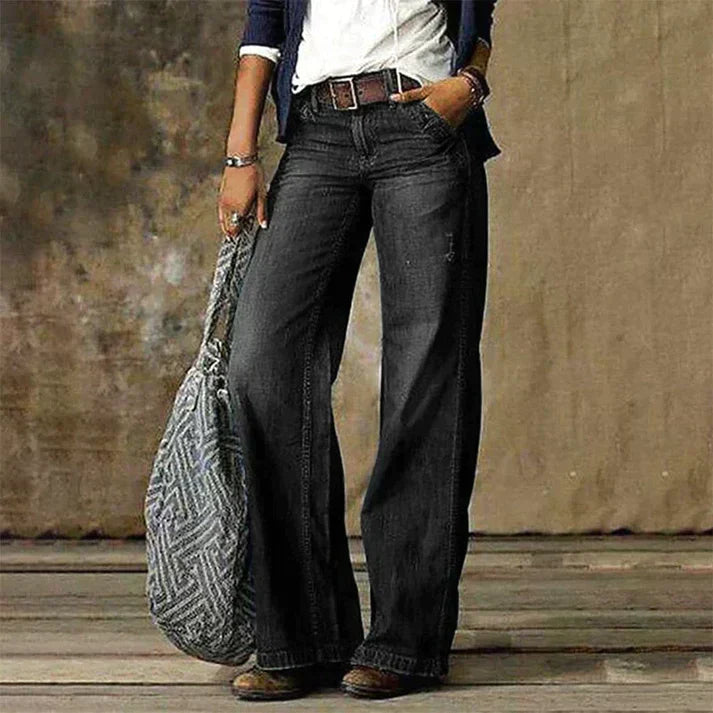 Almira | Women’s Wide Leg Denim Jeans with Vintage Wash
