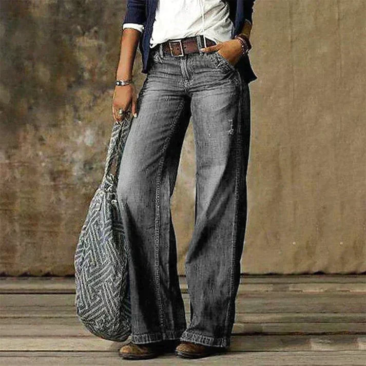 Almira | Women’s Wide Leg Denim Jeans with Vintage Wash