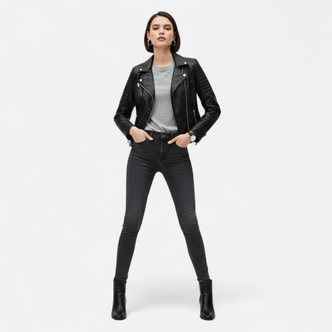 Kylara | Women’s Biker Jacket with zip detail