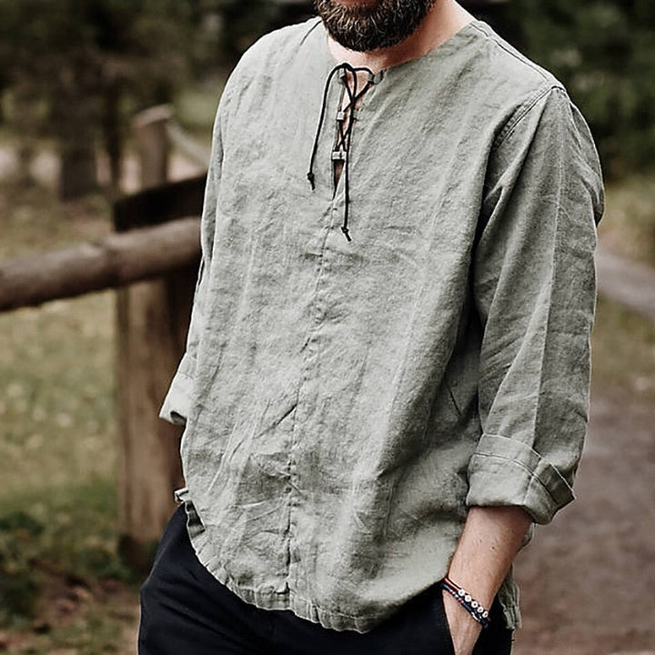 Eldric | Men’s Long Sleeve Top with lace-up neckline