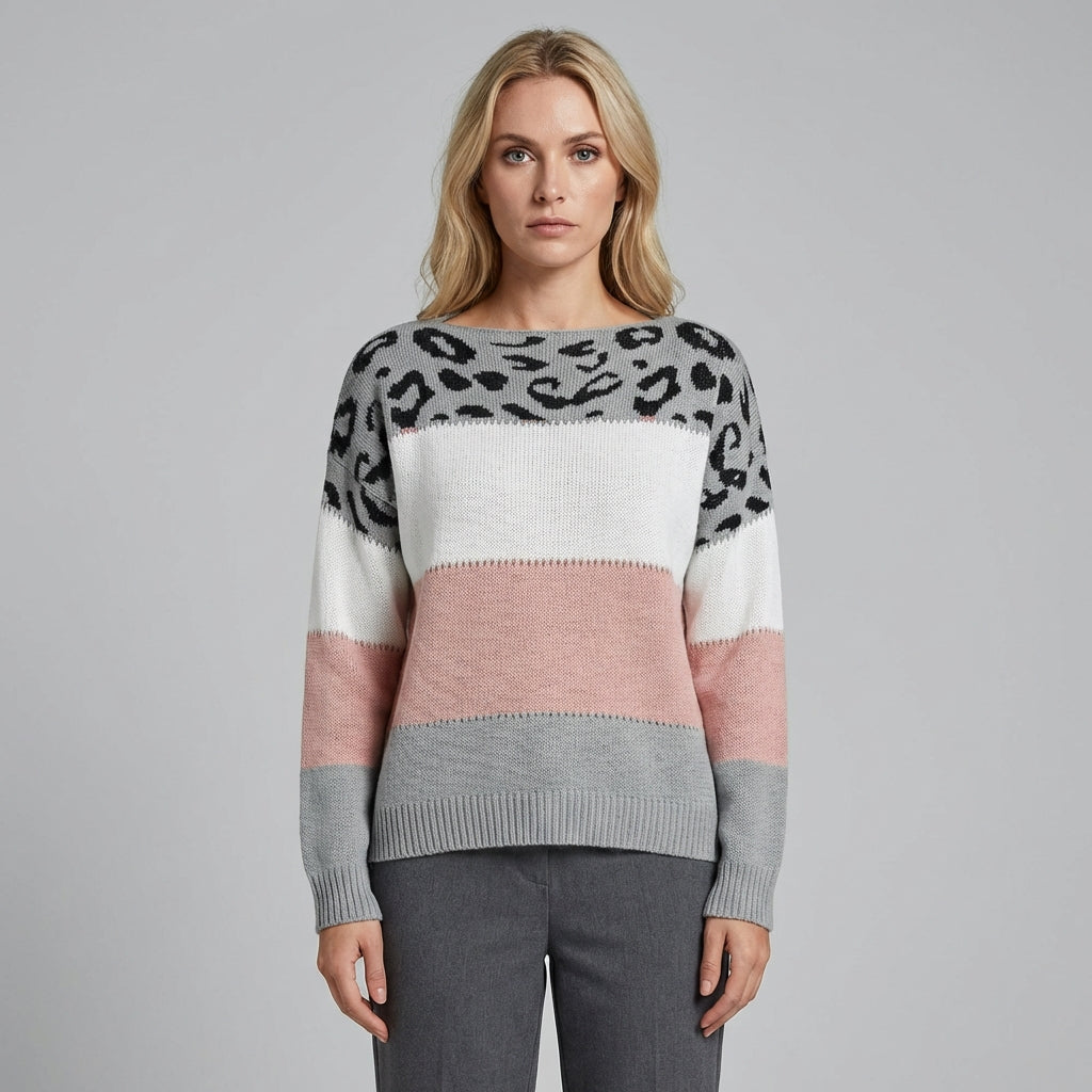 Harper | Women's Leopard Print Colour Block Jumper