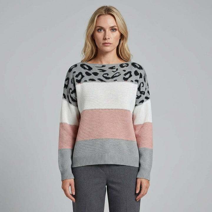 Harper | Women's Leopard Print Colour Block Jumper
