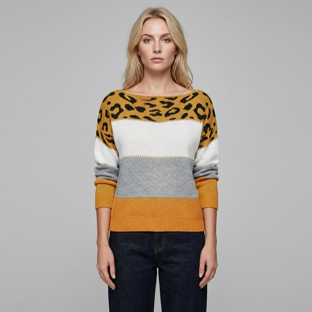 Harper | Women's Leopard Print Colour Block Jumper