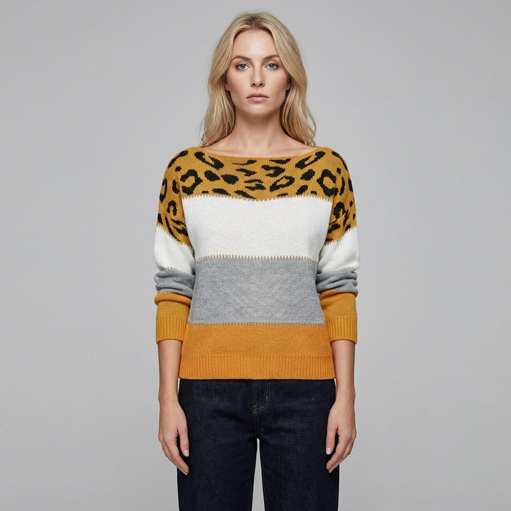 Harper | Women's Leopard Print Colour Block Jumper